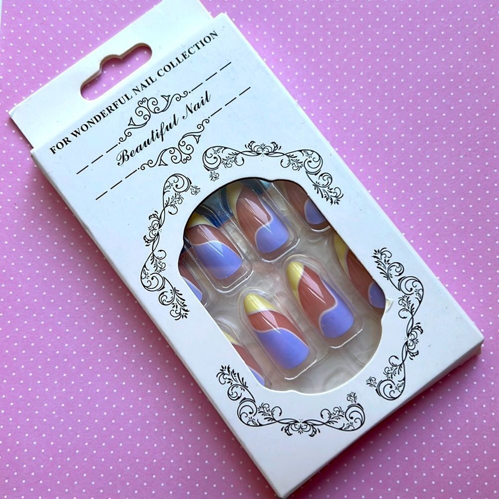 Beautiful Nail Abstract Purple and Beige Artificial Nails